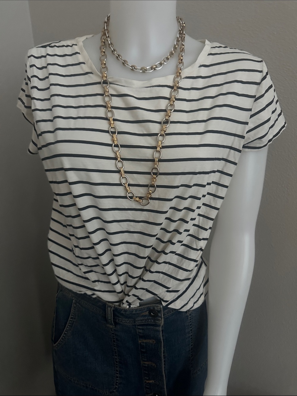 Short Sleeve Tee - White & black striped tee